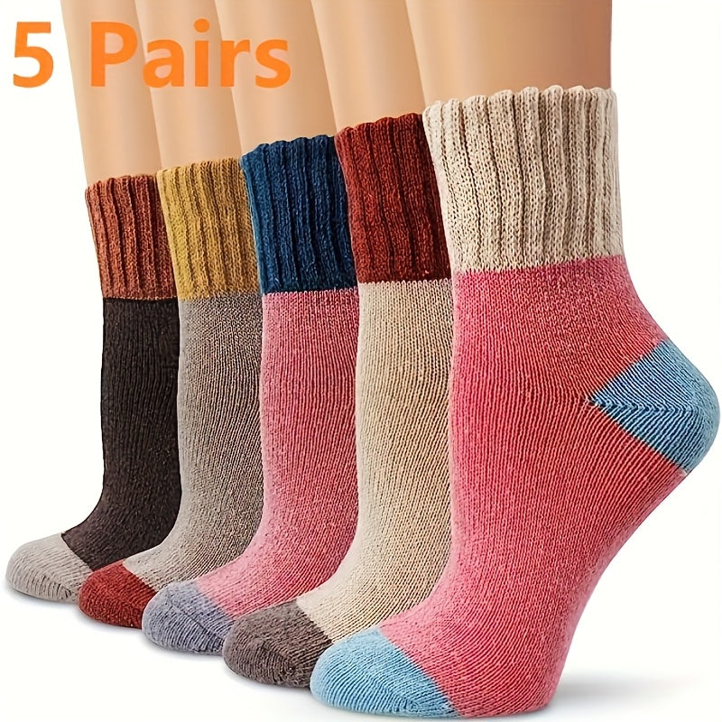 5 Pairs Of Thick Mid Tube Socks For In Winter, Cold Resistant, Warm, And Heat Storage Looped Socks, Soft And Comfortable Floor Socks With Thick Velvet, Outdoor Long Tube
